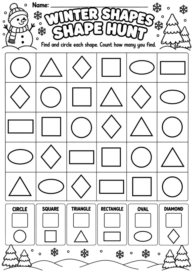 Winter Shapes Shape Hunt for Preschool, Pre-K, Kindergarten