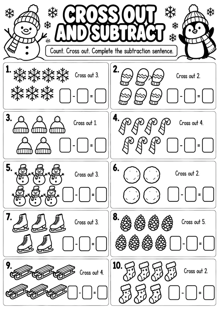Cross Out and Subtract for Kindergarten, 1st Grade