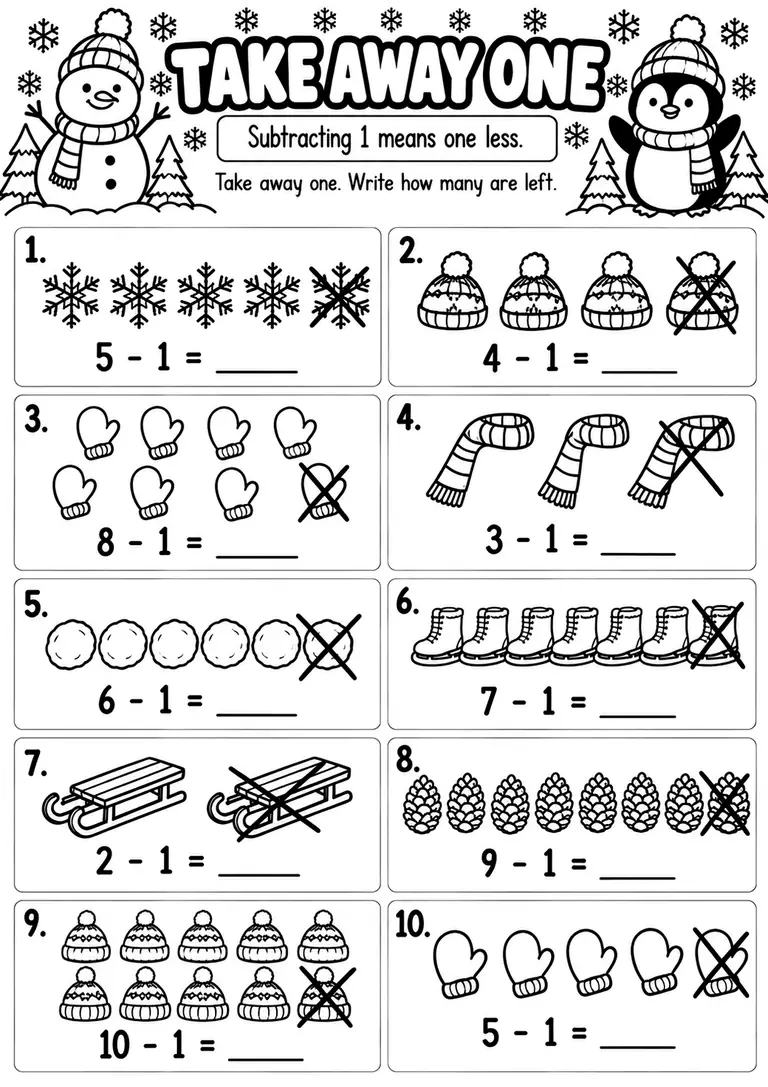 Take Away One for Kindergarten, 1st Grade