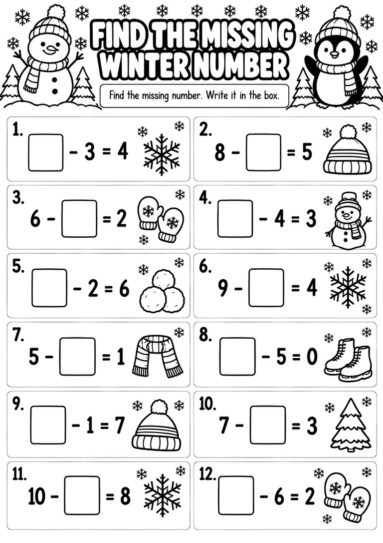 Find the Missing Winter Number for Kindergarten, 1st Grade