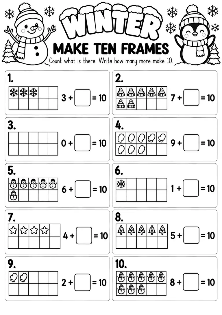 Winter Make Ten Frames for Pre-K, Kindergarten, 1st Grade