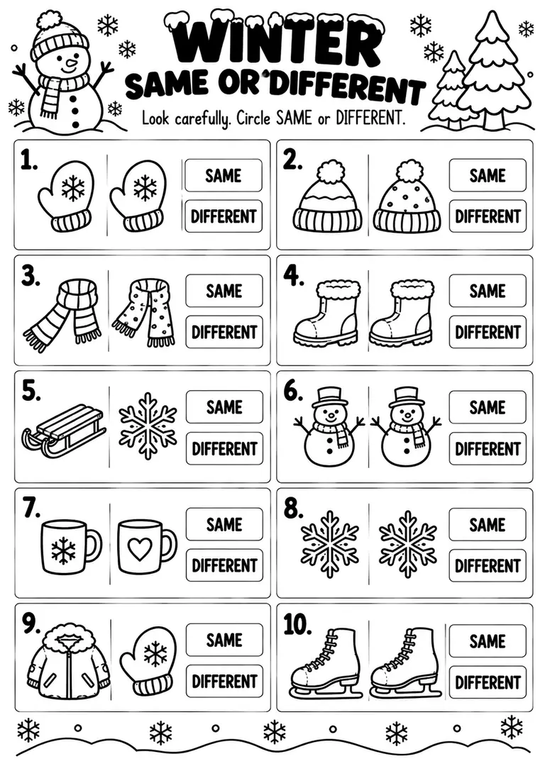 WINTER SAME OR DIFFERENT for Pre-K, Kindergarten, 1st Grade