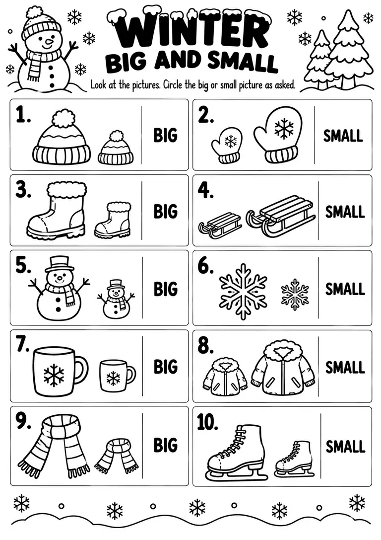 WINTER BIG AND SMALL for Pre-K, Kindergarten, 1st Grade