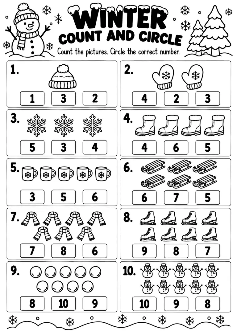 WINTER COUNT AND CIRCLE for Pre-K, Kindergarten, 1st Grade