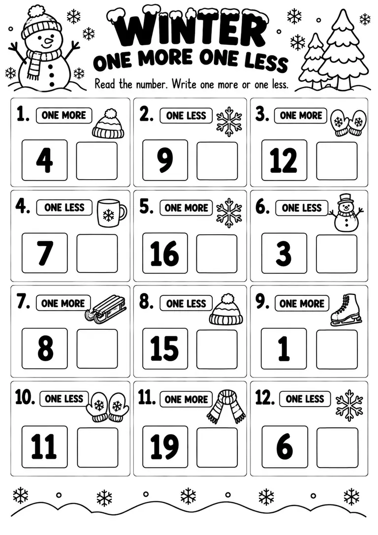 WINTER ONE MORE ONE LESS for Pre-K, Kindergarten, 1st Grade