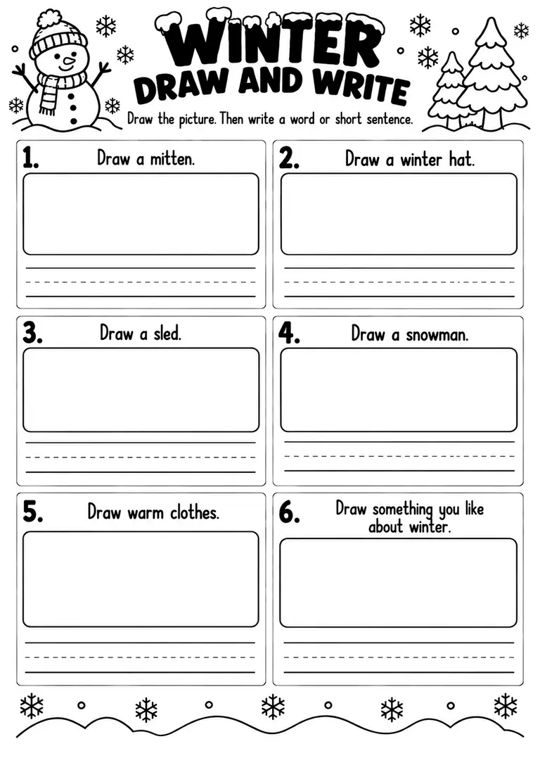 WINTER DRAW AND WRITE for Pre-K, Kindergarten, 1st Grade