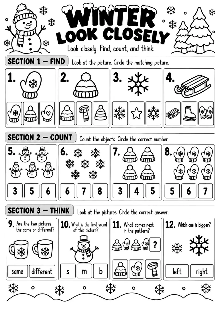 WINTER LOOK CLOSELY for Pre-K, Kindergarten, 1st Grade