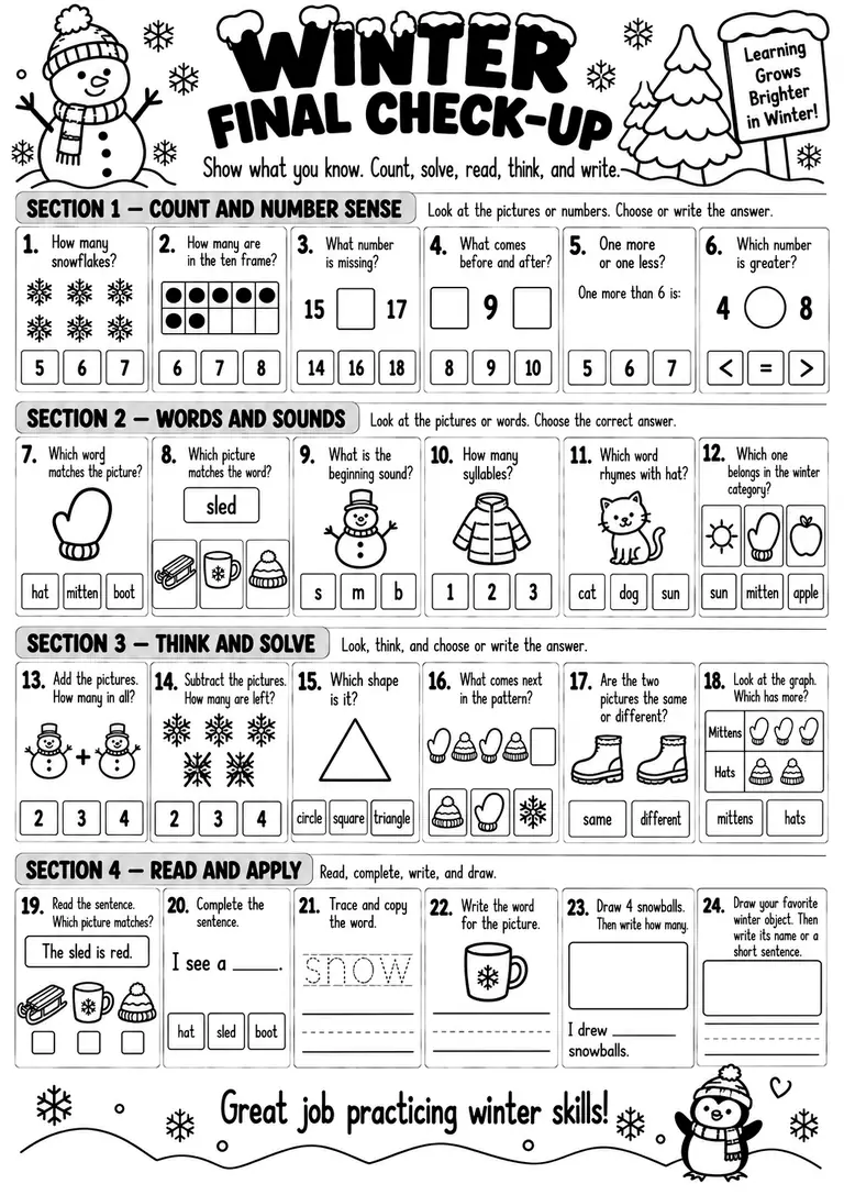 WINTER FINAL CHECK-UP for Pre-K, Kindergarten, 1st Grade